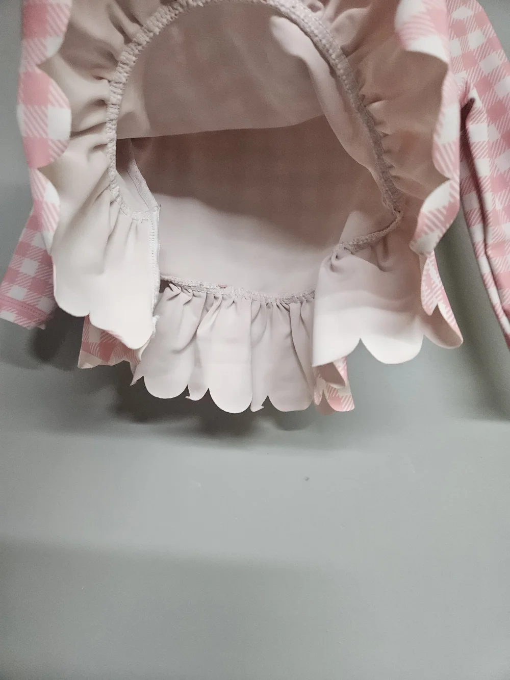 Rufflebutts Girls 12 - 18 Month Pink Gingham Long-Sleeve Rashguard Swim Top